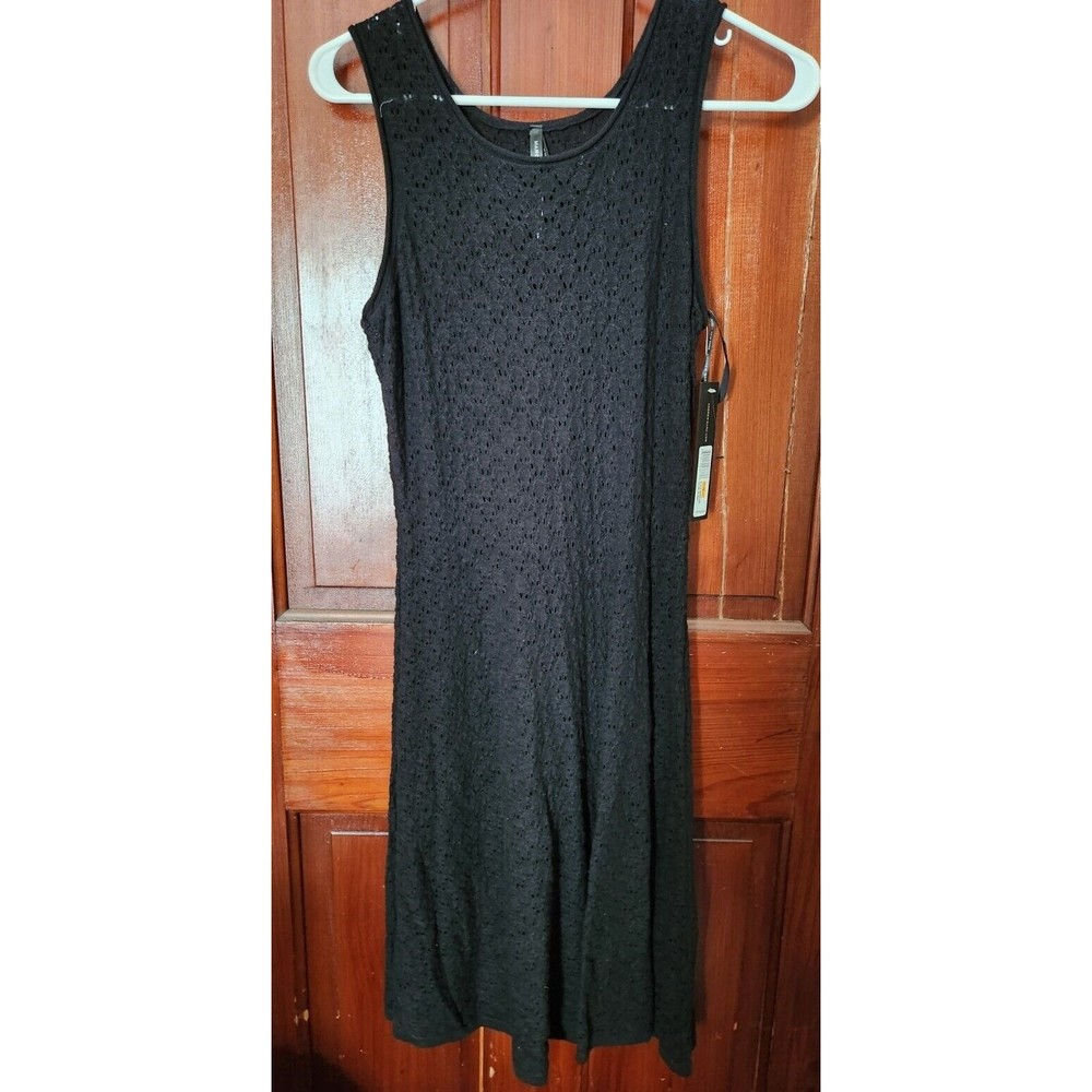 Andrew Marc Knit Tank Dress Black Size Small Summer Open Weave Knee Length